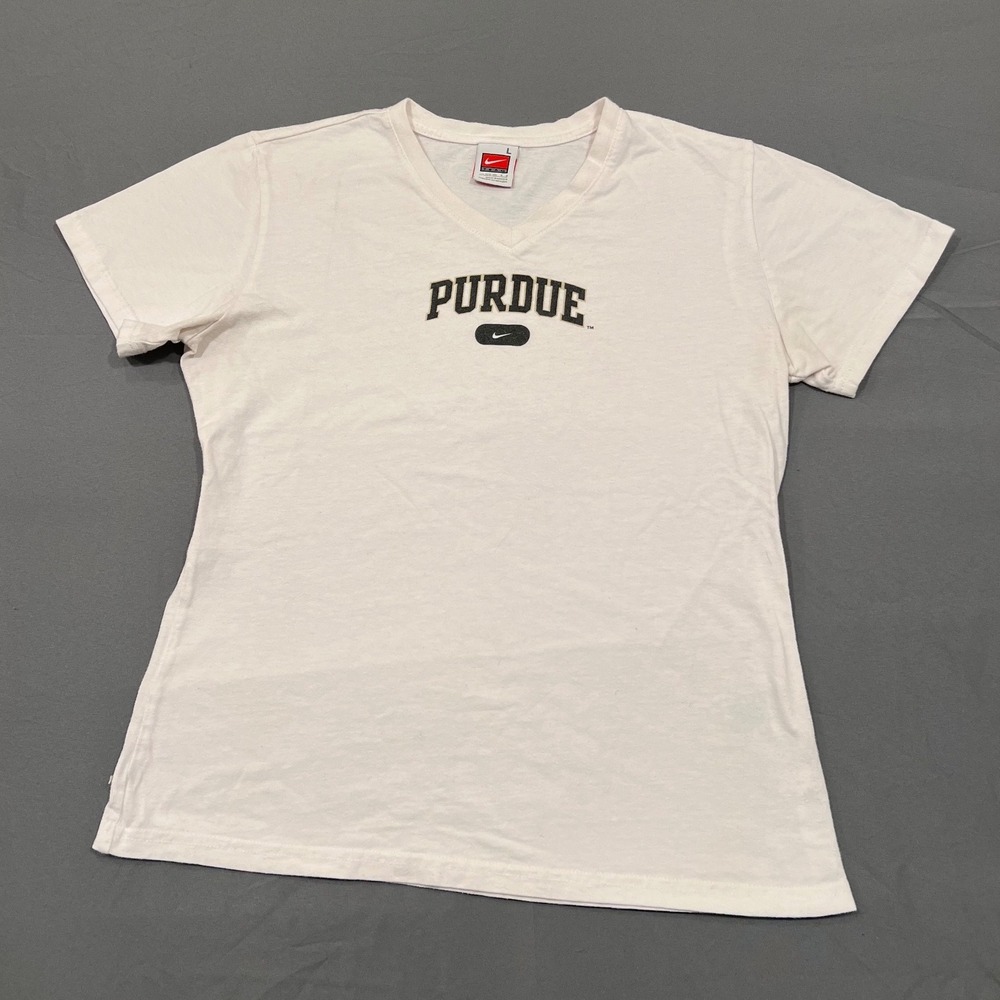 Nike Team Purdue Boilermakers V-Neck T-Shirt White Large Collegiate Vintage